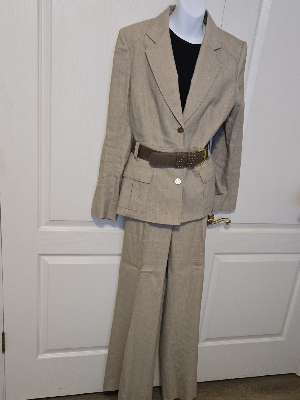ANTONIO MELANI Women's Tan Linen-Blend 2-piece Jacket & Slacks - SZ 14